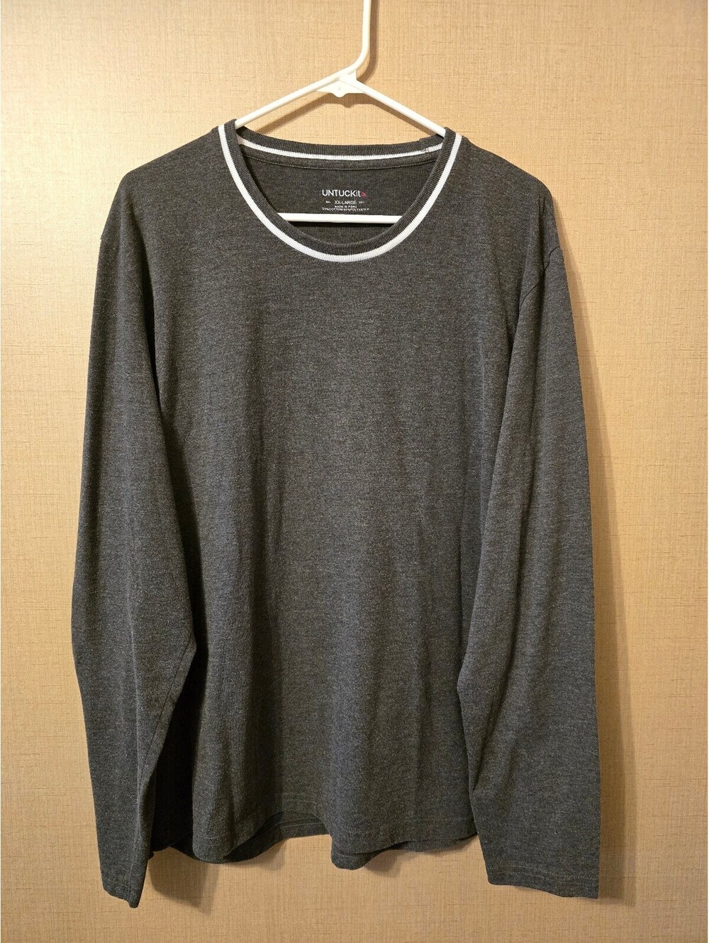 UNTUCKit Men's XX-Large Gray Long Sleeve Crew Neck Shirt, 50% Cotton 50% Poly